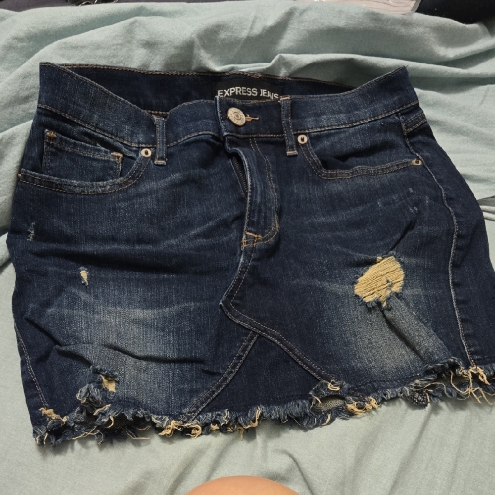 Distressed Denim Skirt - Blue